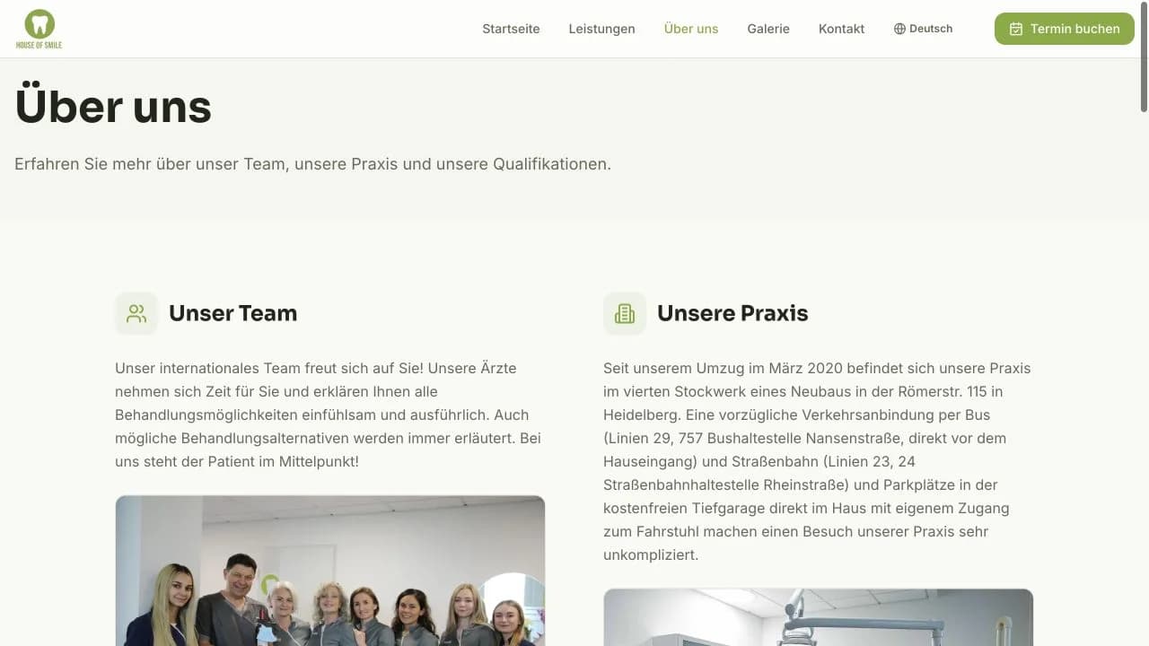 House of Smile about page presenting the clinic team and practice